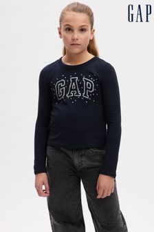 Gap Blue Rhinestone Logo Organic Cotton Crew Neck Long Sleeve T-Shirt (4-13yrs) (Q43269) | €13