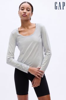 Srebrna - Gap Cooldry Fitted Long Sleeve Scoop Neck T-shirt (Q43271) | €46