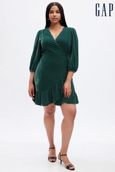 Gap Green Velvet V Neck Wrap Mini Dress (Q43312) | €36