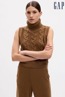 Gap Brown Cable Knit Turtle Neck Sleeveless Jumper (Q43313) | €51