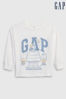 Gap White Peanuts Graphic Long Sleeve Crew Neck T-Shirt (12mths-5yrs) (Q43335) | kr234