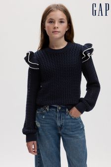 Modra - Gap kvačkan pulover z nabranimi rokavi (4–13 let) (Q43354) | €29