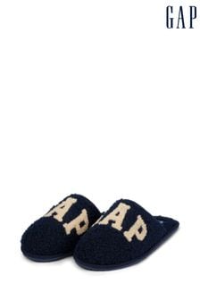 Gap Navy Blue Women's Plano Logo Borg Slippers (Q43481) | €39