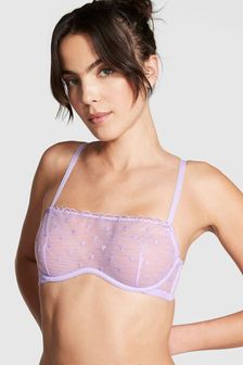 Victoria's Secret PINK Pastel Lilac Purple Heart Embroidery Unlined Demi Lace Bra (Q43530) | kr376