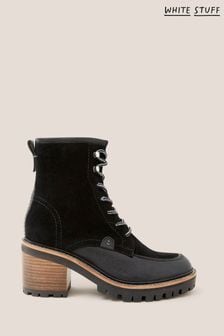 White Stuff Mid Heel Suede Lace-Up Black Boots (Q43711) | €70