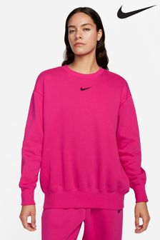 Nike Bright Pink Oversized Phoenix Fleece Mini Swoosh Crew Neck Sweatshirt (Q43795) | €73