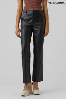 VERO MODA Black Faux Leather Straight Leg Trousers (Q43855) | $53