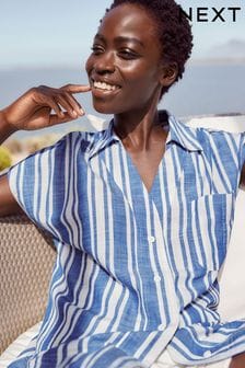 Blue/White Stripe Short Sleeve Cotton Shirt (Q44469) | $38
