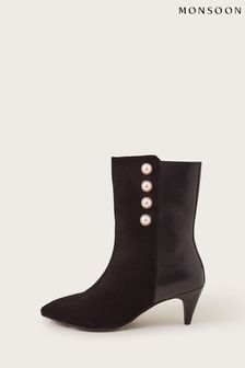 Monsoon Pearl Button Leather Ankle Boots (Q44542) | €57