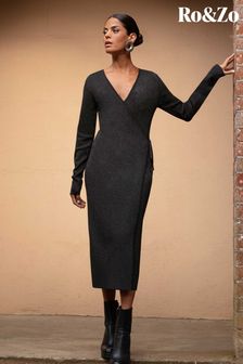 Ro&zo Rib Knit Wrap Black Dress (Q44661) | 76 €