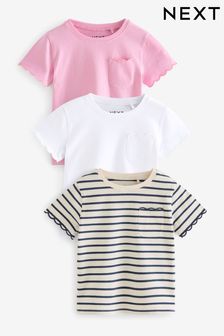 Pink Short Sleeve Scallop T-Shirts 3 Pack (3mths-7yrs) (Q44703) | €17 - €22