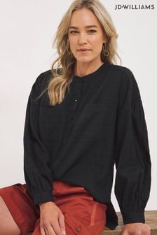 Blusa de jacquard en negro con cuello henley de JD Williams (Q44744) | 42 €