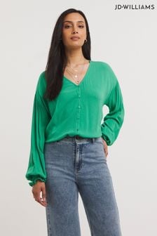 JD Williams Green Dropped Shoulder Crinkle Blouse (Q44748) | LEI 161