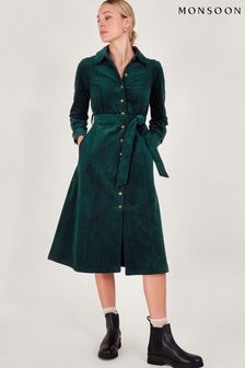 Monsoon Green Teri Cord Shirt Dress (Q44751) | €63