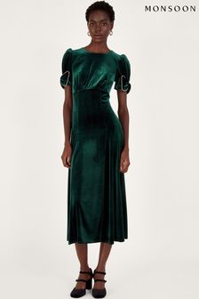 Monsoon Green Belle Velvet Bow Dress (Q44769) | $242