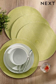 Chartreuse Woven Stripe Placemats Set Of 4 (Q44805) | ₪ 49