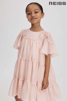 Reiss Pink Leonie Senior Tiered Embroidered Dress (Q44826) | AED547