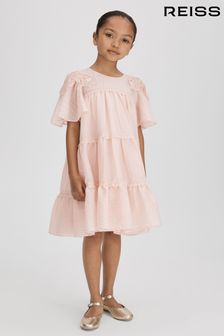 Reiss Pink Leonie Junior Tiered Embroidered Dress (Q44830) | OMR53