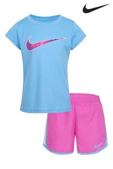 Nike Pink Little Kids Printed Club Tempo T-Shirt and Shorts Set (Q45085) | €41