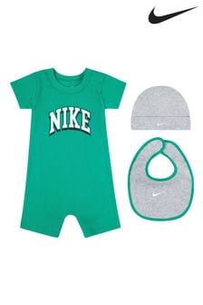 Nike Green Baby Hat Romper and Bib 3 Piece Set (Q45107) | €39