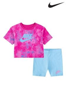 Синий - Комплект с белой футболкой с принтом тай-дай и шортами Nike Little Kids (Q45136) | €46