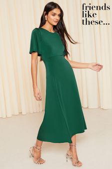 Friends Like These Green Flutter Sleeve Round Neck Midi Dress (Q45185) | €51