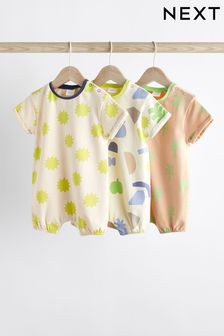 鮮艷抽象圖案 - 嬰兒單面布連身褲3件組 (Q45233) | NT$710 - NT$890