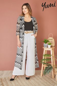 Черный - Yumi Zig-zag Crochet Long Knitted Kimono (Q45313) | €48