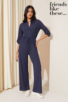Friends Like These Jersey Long Sleeve Cinched Waist Jumpsuit