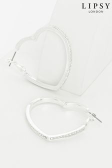 Lipsy Jewellery Silver Tone Crystal Heart Hoop Earrings (Q45406) | AED44