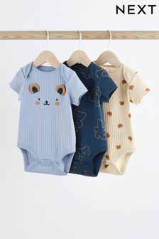 Navy Bear Baby Rib Bodysuits 3 Pack (Q45430) | HK$96 - HK$113