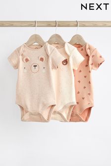 Neutral mit Bärendesign - Kurzärmelige Baby-Bodys, 3er-Pack (Q45447) | 18 € - 21 €