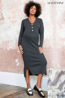 Seraphine Grey Darlina Rib Knit Dress With Pearl Button (Q45686) | AED416