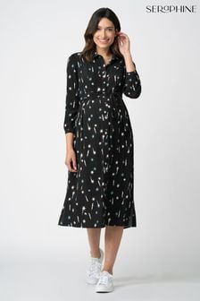 Seraphine Чорна сукня-сорочка міді із зірковим принтом (Q45695) | 4 291 ₴