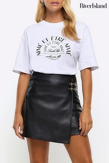 River Island Black Faux Leather Buckle Wrap Mini Skirt (Q45769) | €22