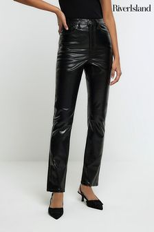 River Island High Rise Slim Straight Coated Jeans