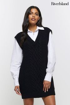 River Island Black Knitted Hybrid Jumper Mini Dress (Q45804) | €37
