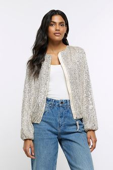 River Island Silver Sequin Bomber Jacket (Q45842) | €47