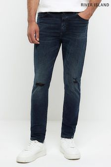 River Island Blue Dark Wash Ripped Skinny Jeans (Q45844) | Kč1,785