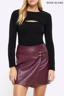 River Island Red Faux Leather Buckle Wrap Mini Skirt (Q45852) | €21.50