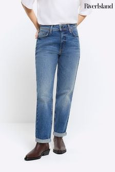 Modelujące brzuch jeansy River Island Petite o kroju mom fit z wysokim stanem i podwijanymi nogawkami (Q45882) | 330 zł