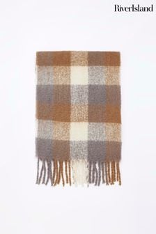 River Island Brown Oversized Check Scarf (Q45899) | LEI 131