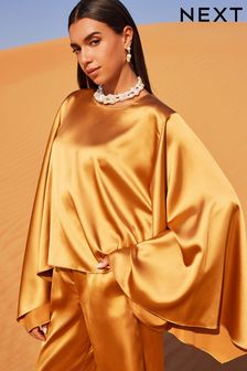 Gold Satin Long Sleeve Top (Q46038) | AED168