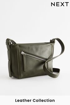 Khaki Green Leather Cross-Body Bag (Q46095) | €58