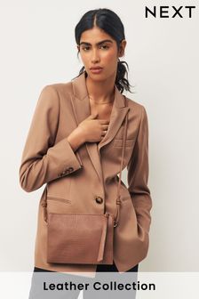 Tan Brown Leather Cross-Body Bag (Q46101) | $42