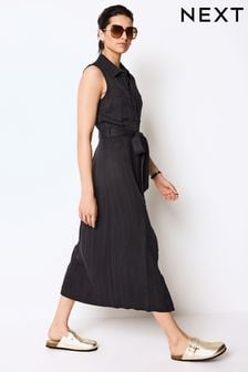 Navy Utility Style Sleeveless Midi Dress (Q46107) | $74