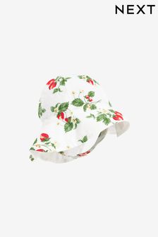 Red/White Srawberry Print Baby Wide Brim Bucket Hat (0mths-2yrs) (Q46113) | KRW18,100