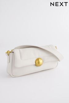 White Orb Clasp Padded Shoulder Bag (Q46125) | $50