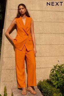 Oranžna - Hlače s širokimi hlačnicami in elastičnim hrbtnim delom (Q46131) | €32
