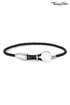Thomas Sabo Black Adjustable Leather Silver Tone Iconic Design Bracelet (Q46185) | $220